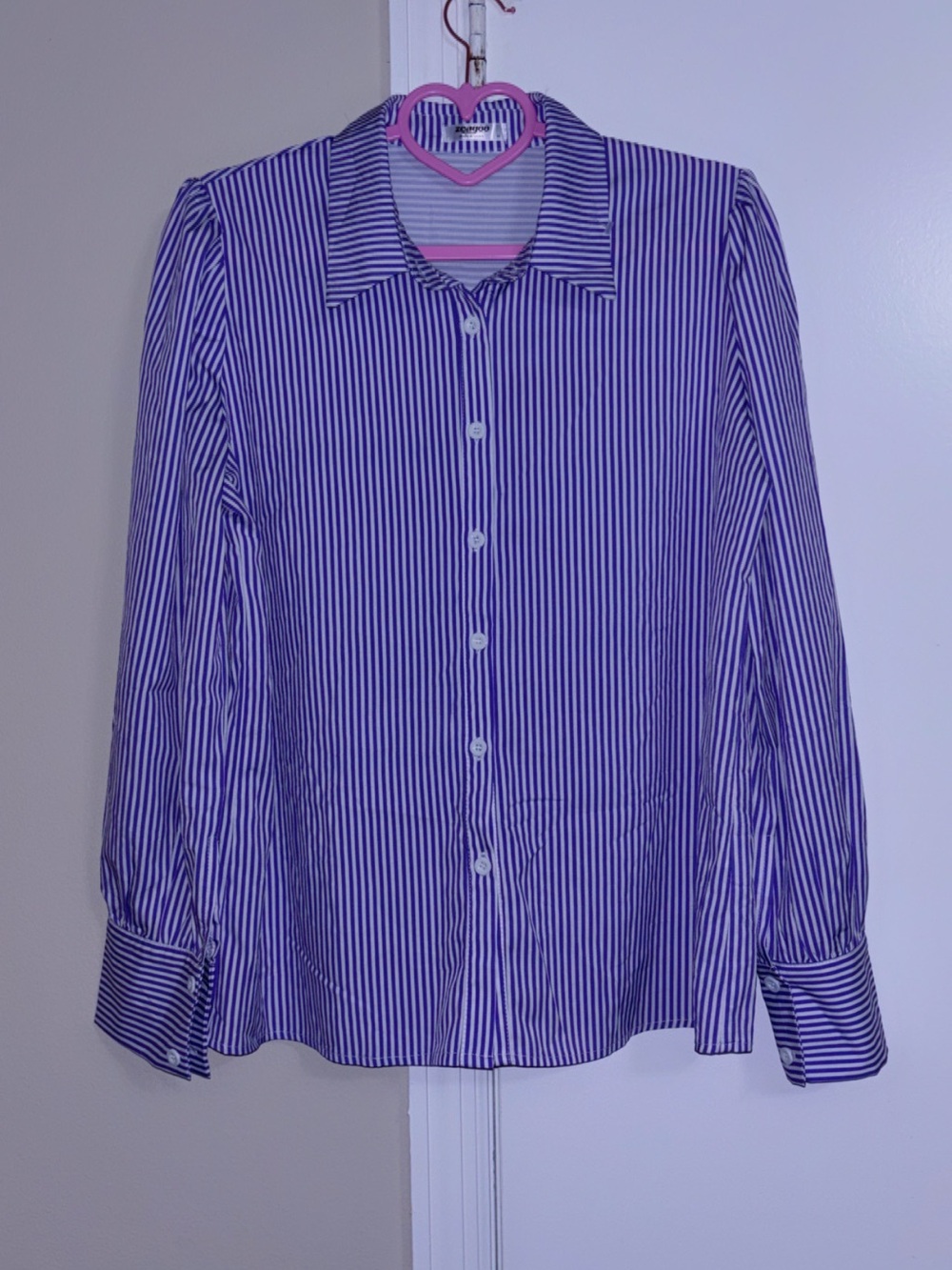 zeagoo Purple and White Striped Button-Down Shirt
